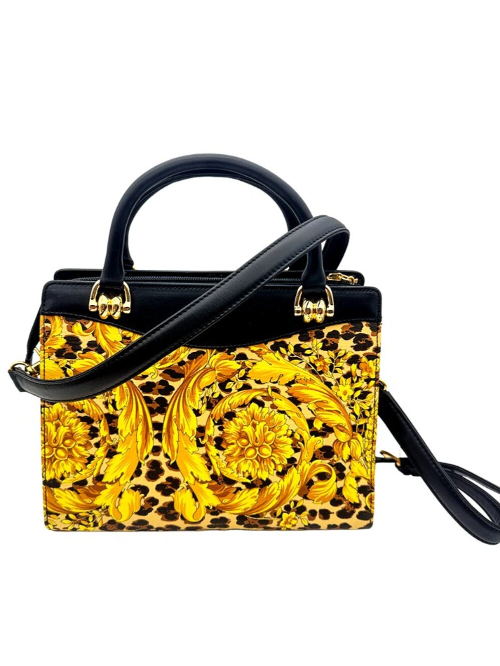 Gianni Versace Sunburst Leather and Canvas Tote Bag with Strap - Picture 2 of 16